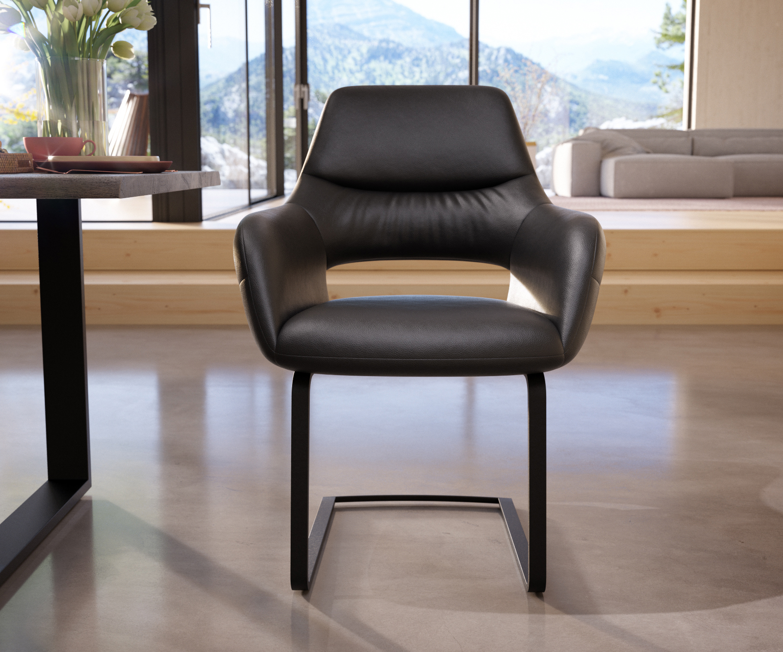 Étkezőszék Yago-Flex karfás valódi bőr fekete étkezőszék lapos fekete zsákrugós - Image 2