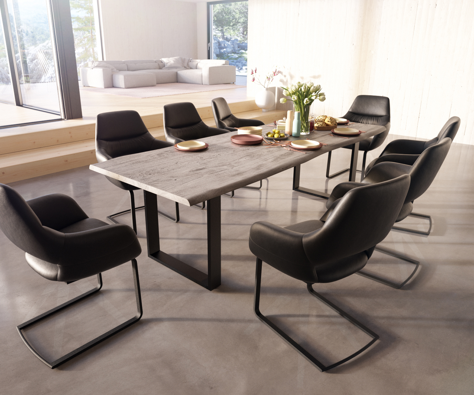 Étkezőszék Yago-Flex karfás valódi bőr fekete étkezőszék lapos fekete zsákrugós - Image 4