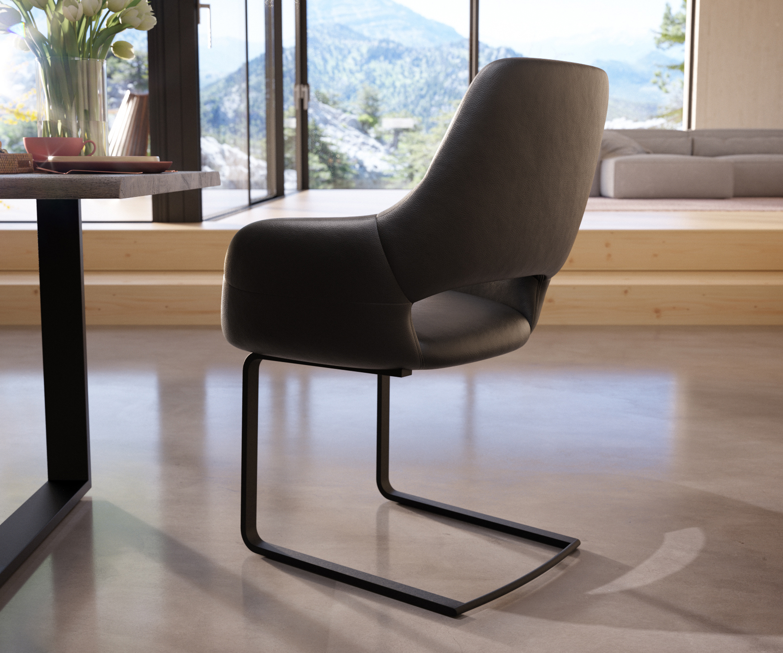 Étkezőszék Yago-Flex karfás valódi bőr fekete étkezőszék lapos fekete zsákrugós - Image 5