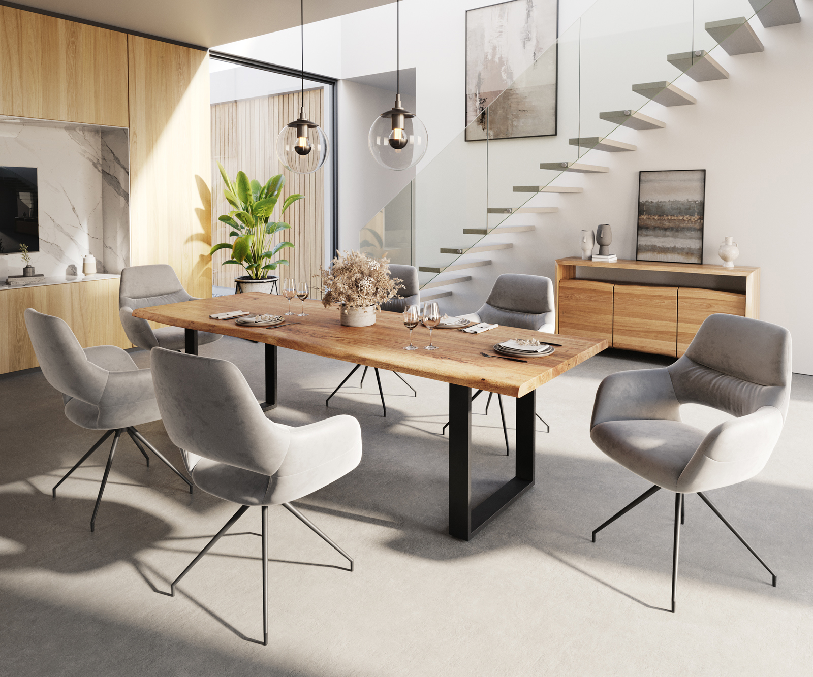 Étkezőszék Yago-Flex karfás bársony szürke kúpos kereszt láb fekete zsákrugós - Image 4