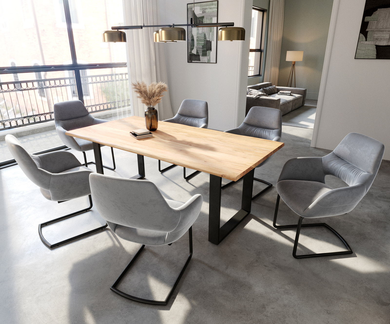 Étkezőszék Yago-Flex kárpitozott karfás bársony szürke kerek fekete zsákrugós étkezőszék - Image 4