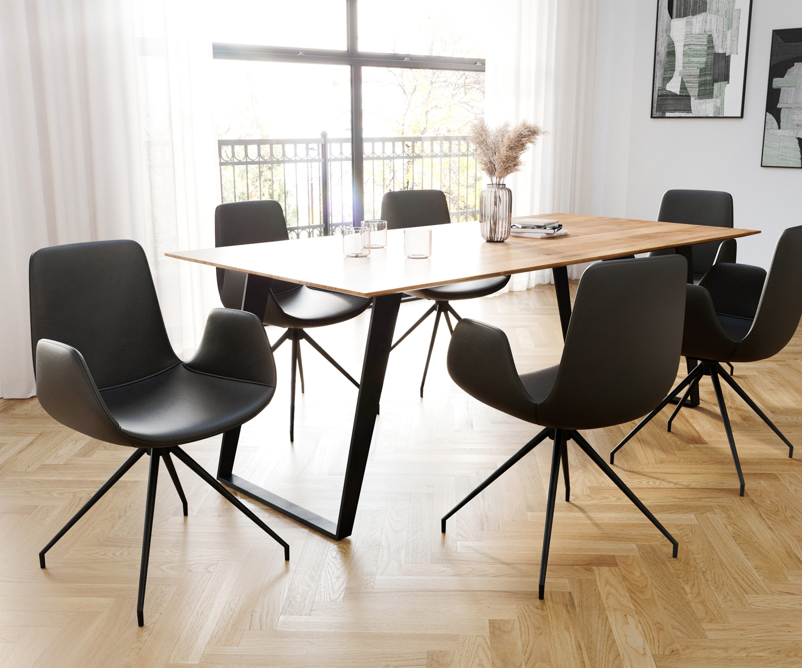 Étkezőszék Ilia-Flex kényelmes karfás valódi bőr fekete kereszt láb kúpos fekete - Image 4