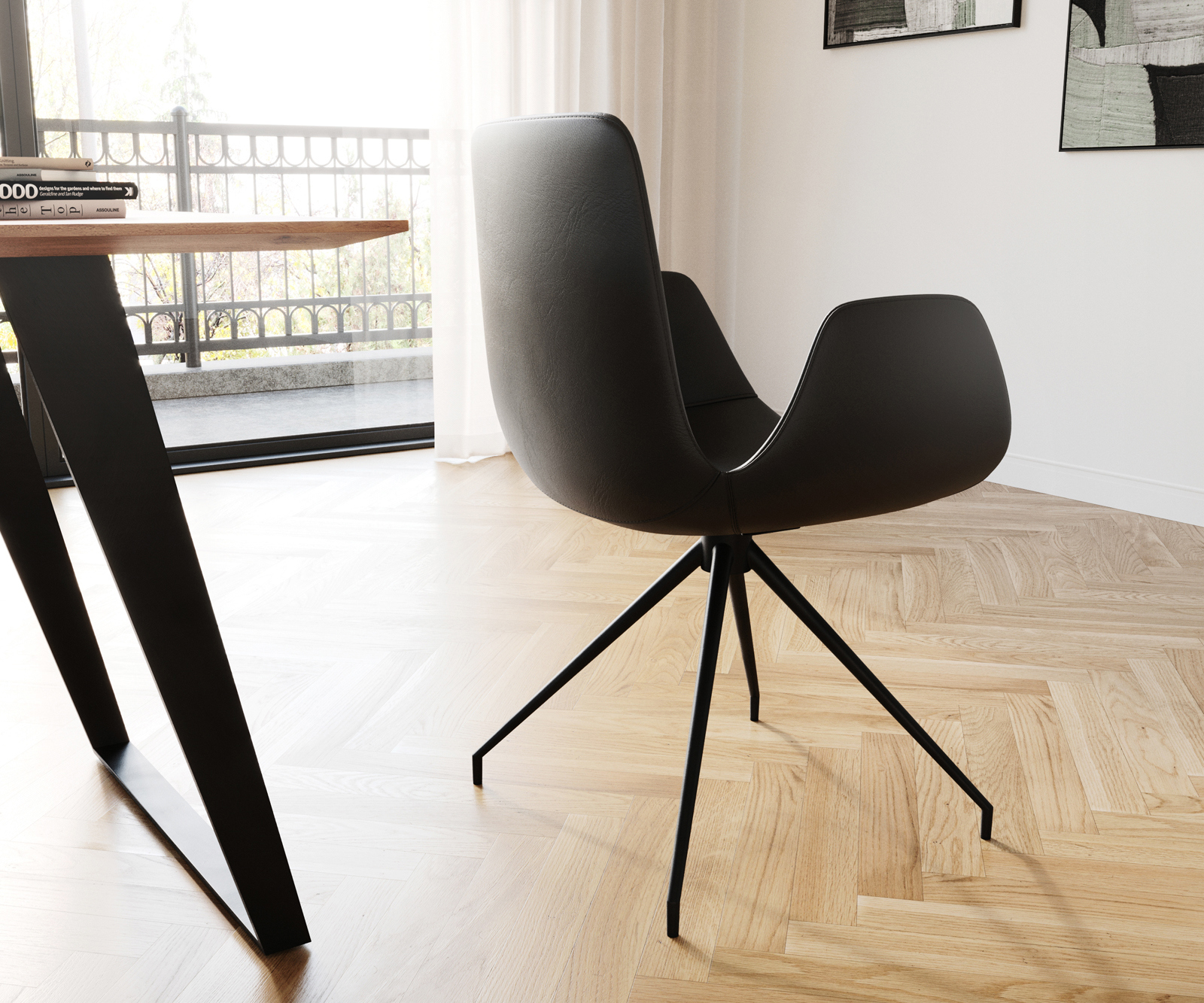 Étkezőszék Ilia-Flex kényelmes karfás valódi bőr fekete kereszt láb kúpos fekete - Image 5