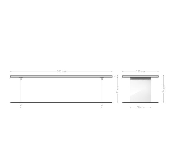 Étkezőasztal Edge hajóformájú 300x120x2,5-3 tölgy természetes üveg svájci él - Image 7