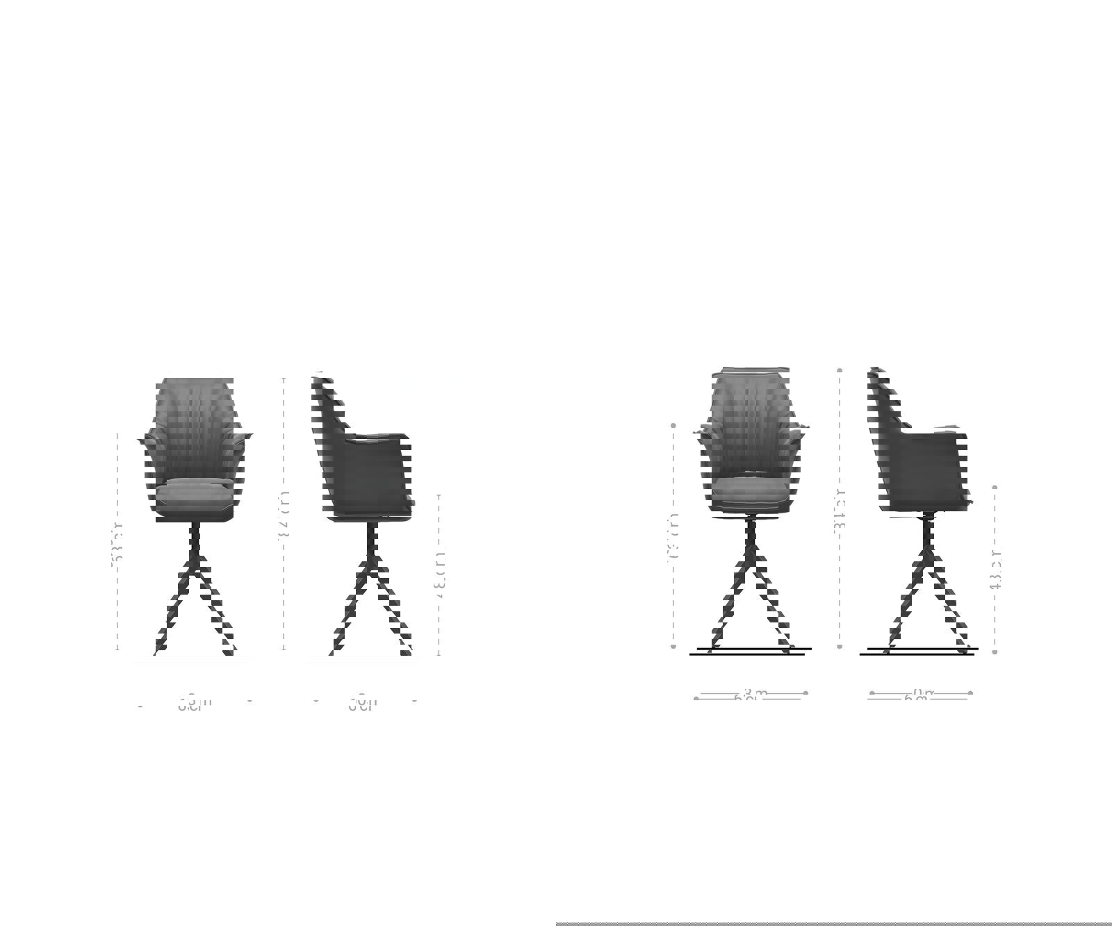 Étkezőszék Keila-Flex karfás bársony szürke széles kereszt láb rozsdamentes acél - Image 6