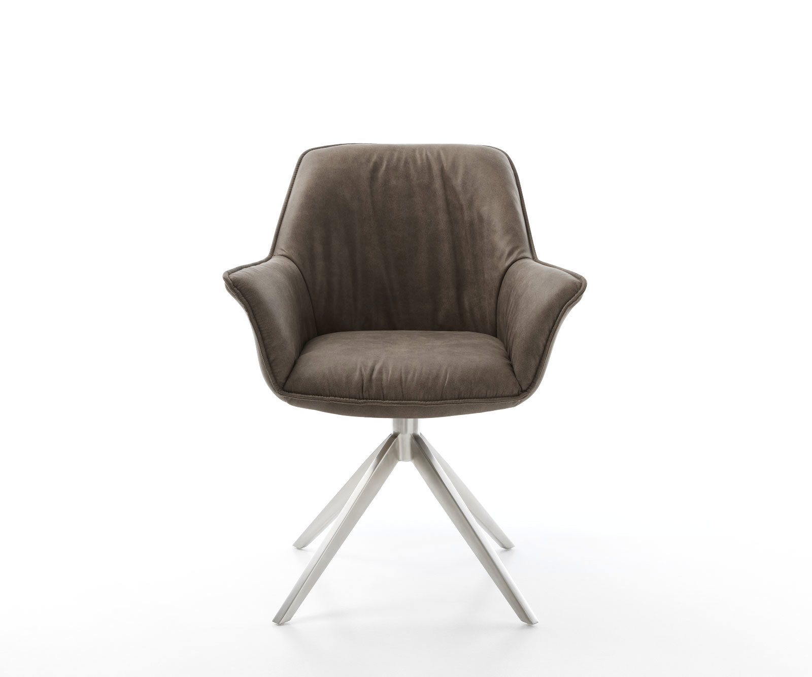 Étkezőszék Keila-Flex karfás mikroszálas taupe vintage széles kereszt láb rozsdamentes acélból - Image 2