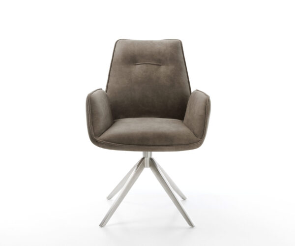 Étkezőszék Zoa-Flex mikroszálas taupe vintage kereszt láb széles rozsdamentes acél zsákrugó - Image 2