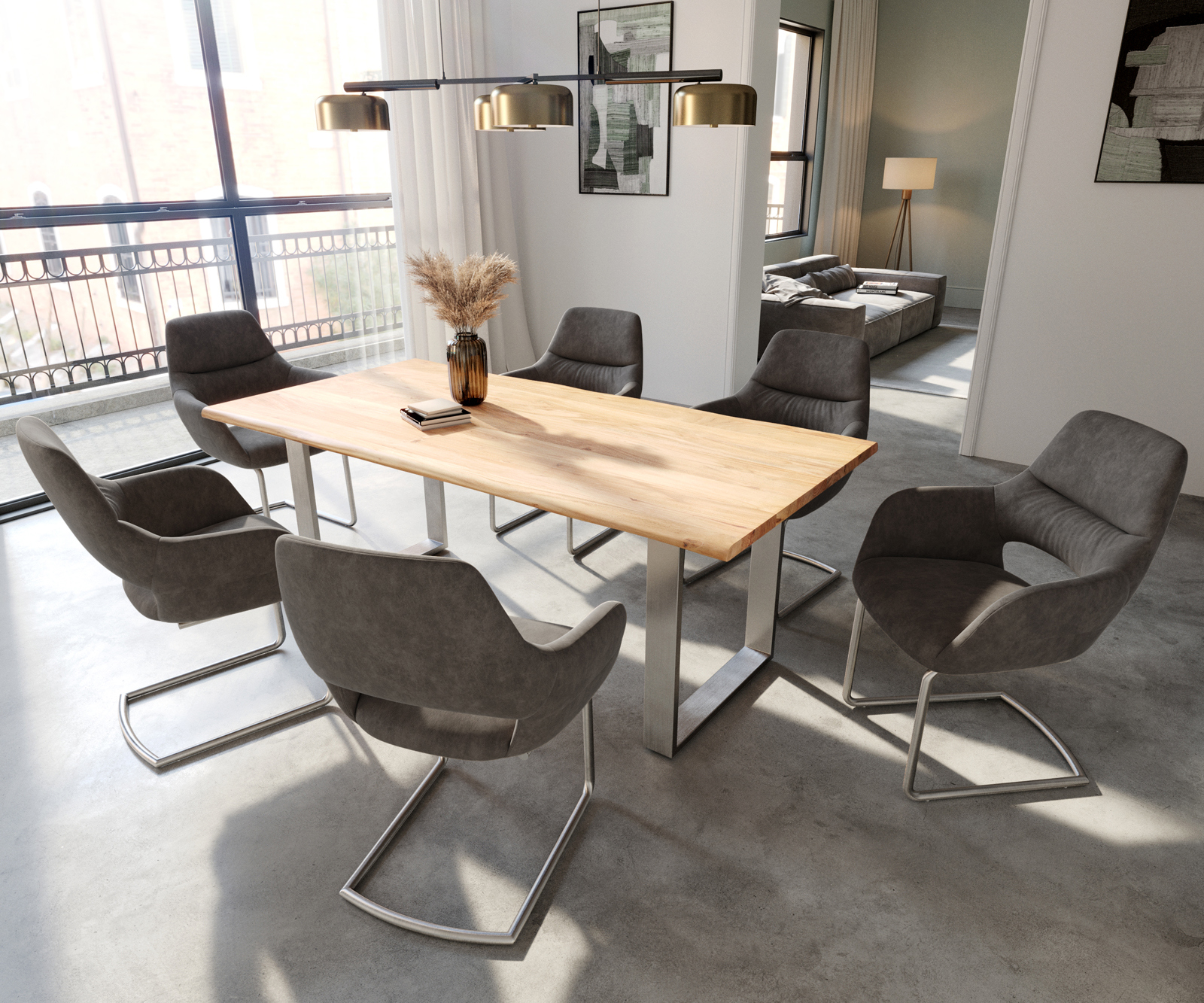 Étkezőszék Yago-Flex kárpitozott karfás mikroszálas antracit vintage étkezőszék kerek rozsdamentes acél zsákrugós - Image 4