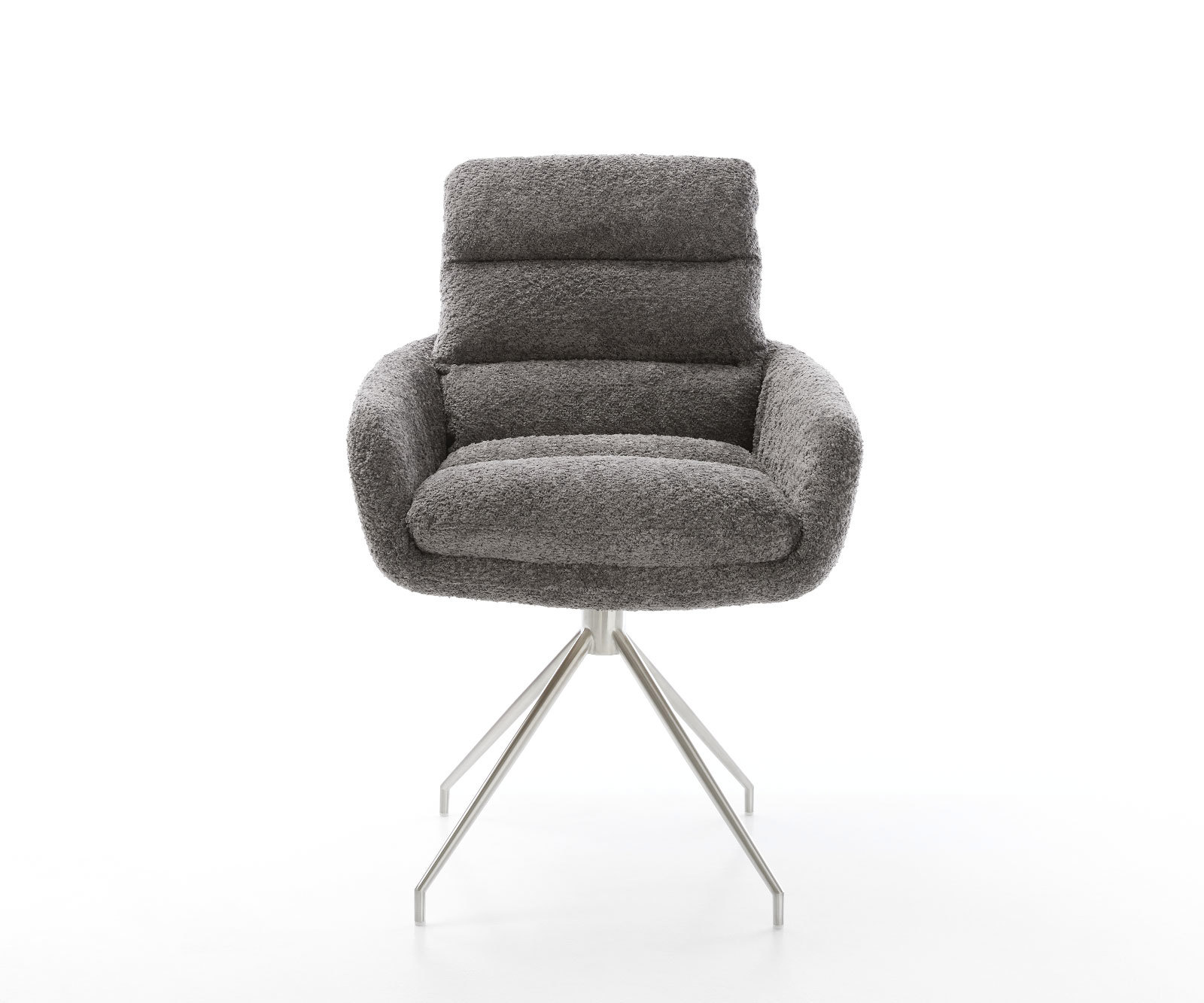 Étkezőszék Abelia-Flex karfás bouclé szürke kúpos rozsdamentes acél kereszt láb - Image 2