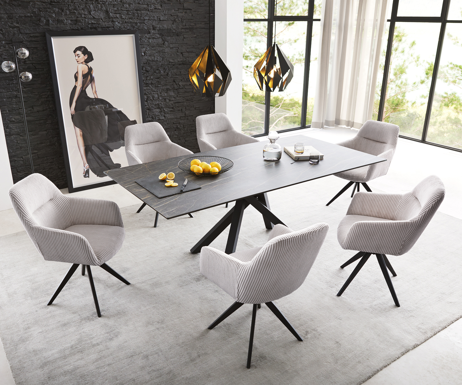 Étkezőszék Pejo-Flex plüss kordbársony ezüstszürke kereszt láb szögletes fekete zsákrugó - Image 4