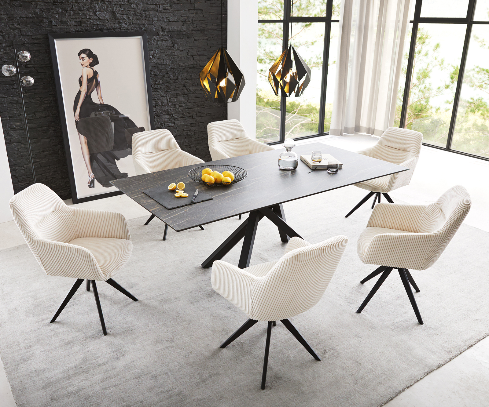 Étkezőszék Pejo-Flex kordbársony bézs kereszt láb szögletes fekete zsákrugó - Image 4