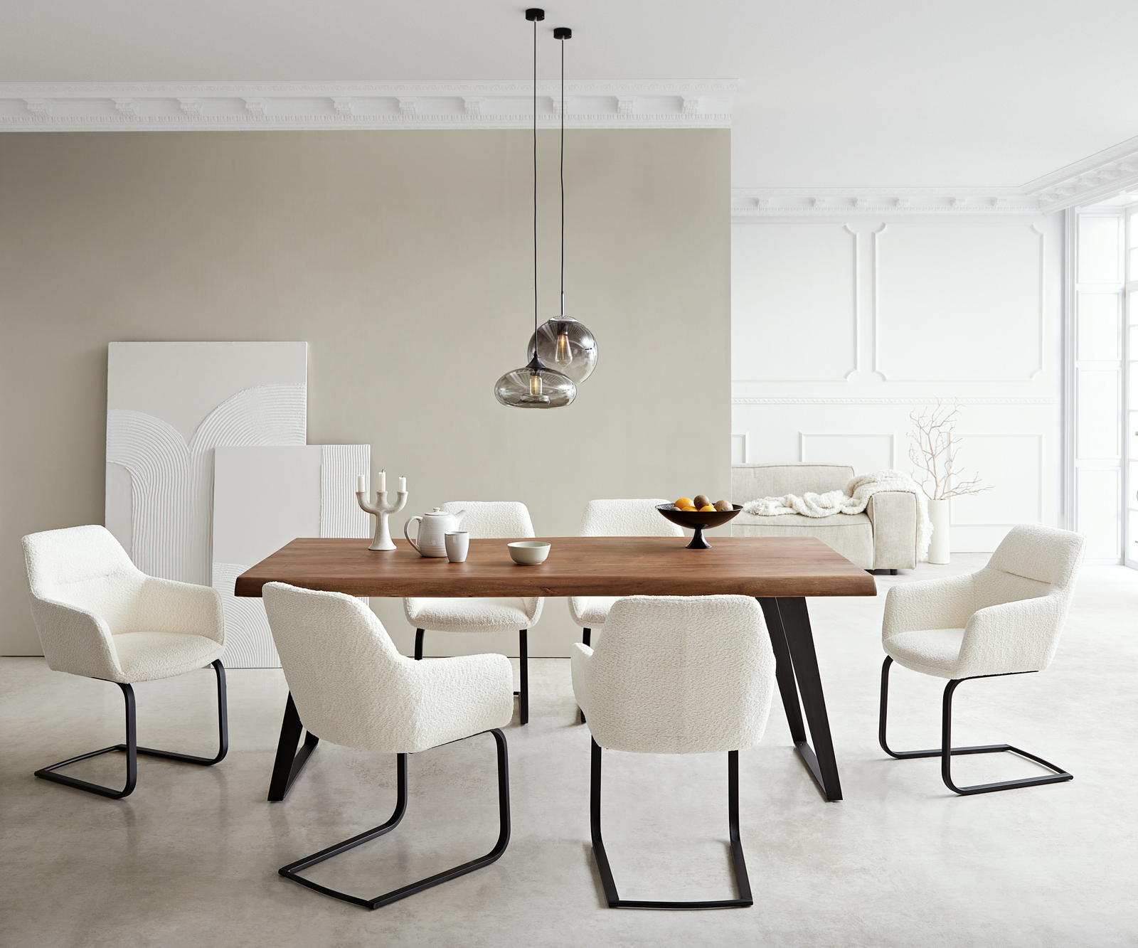 Étkezőszék Pejo-Flex bouclé fehér étkezőszék lapos fekete zsákrugós - Image 4