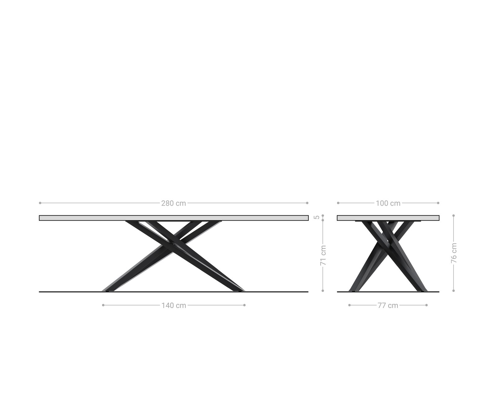 Étkezőasztal Edge 280x100 XL akác természetes kereszt láb téglalap rozsdamentes acél Live-Edge - Image 8