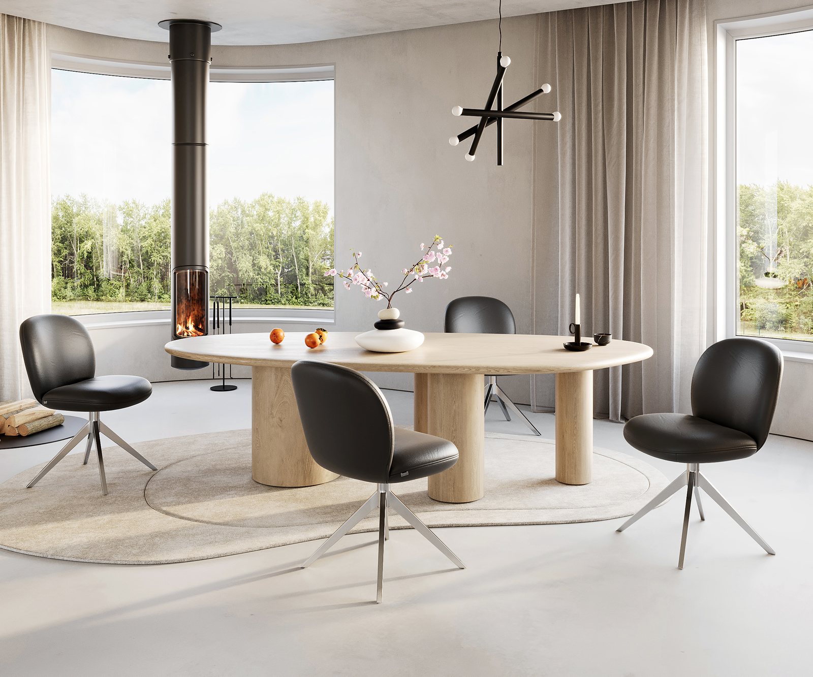 Étkezőszék Nube-Flex valódi bőr fekete széles rozsdamentes acél kereszt láb 360° forgatható zsákrugós matrac - Image 4