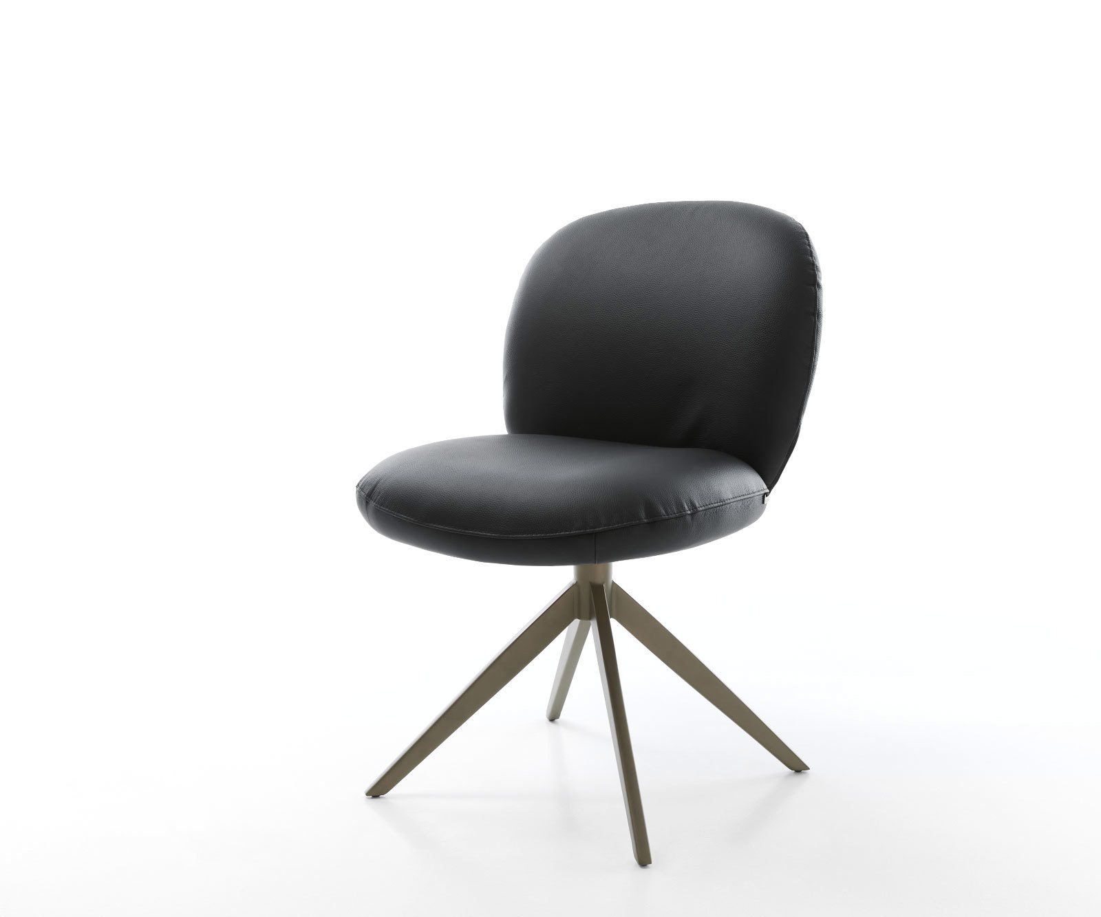 Étkezőszék Nube-Flex valódi bőr fekete kereszt láb széles titán hatás forgatható 360° zsákrugó