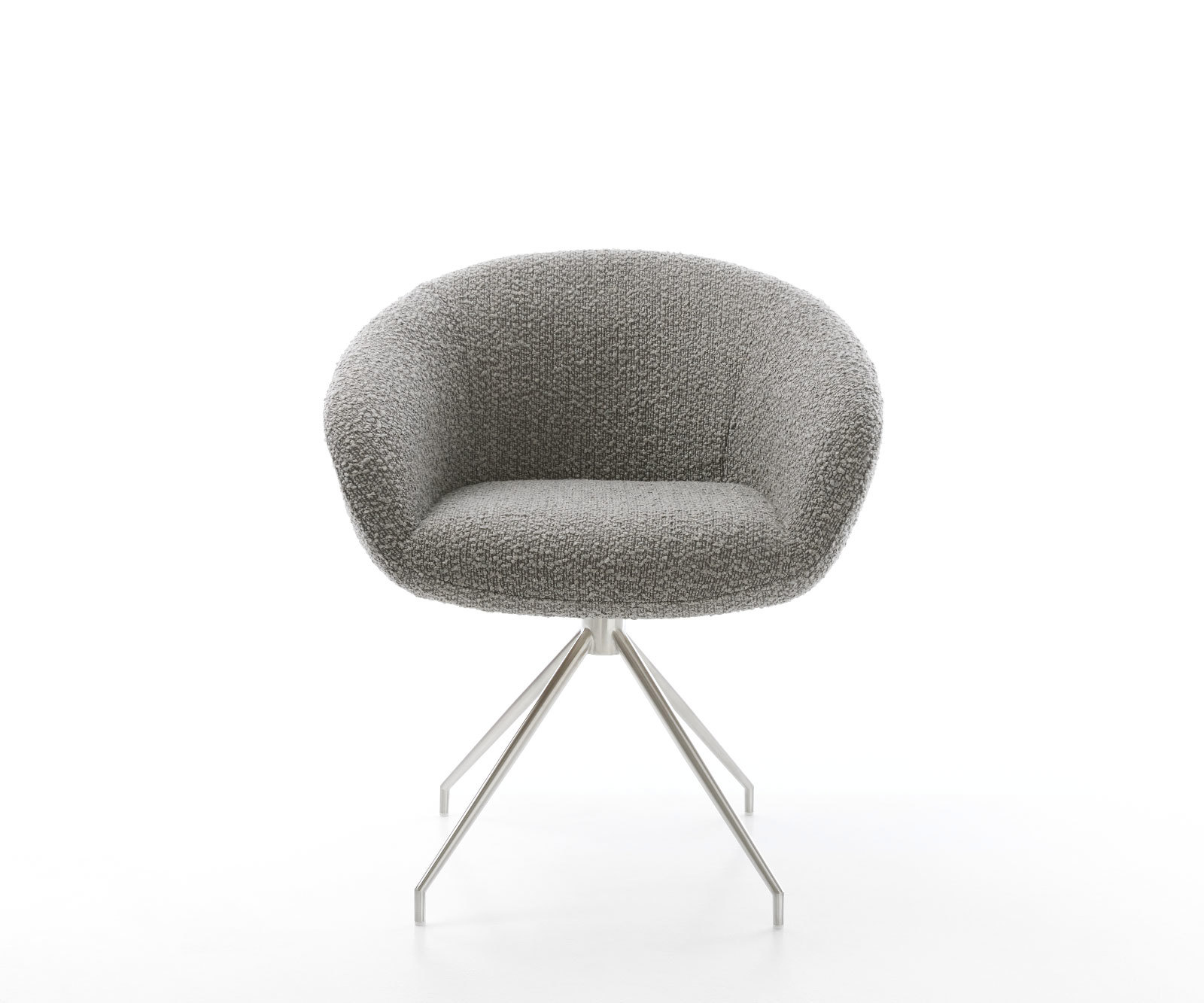 Étkezőszék Vinka-Flex karfás bouclé ezüstszürke kúpos rozsdamentes acél kereszt láb 180° forgatható zsákrugós - Image 2