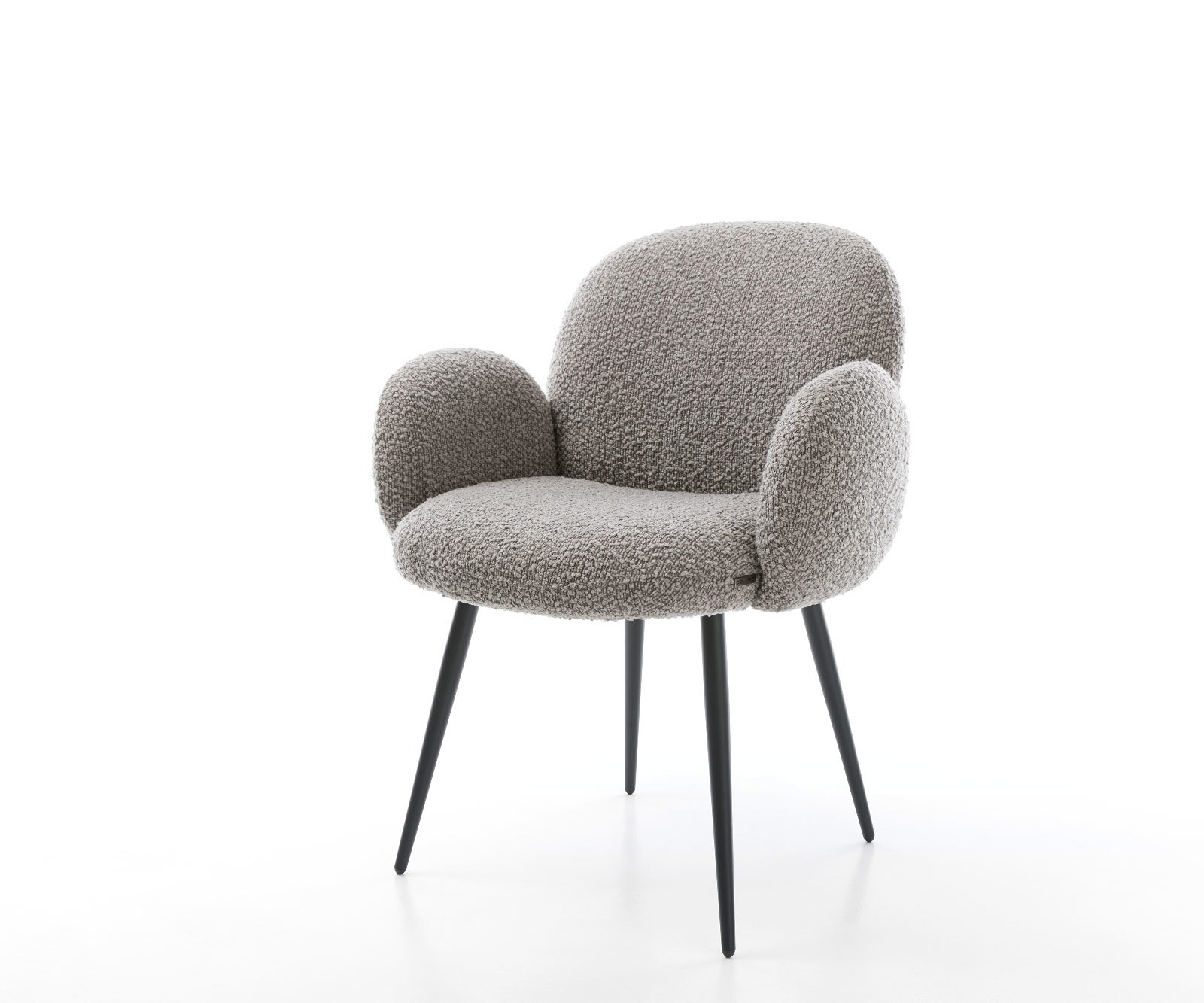 Étkezőszék Nube-Flex karfás bouclé ezüstszürke 4 lábas kúpos fekete zsákrugós