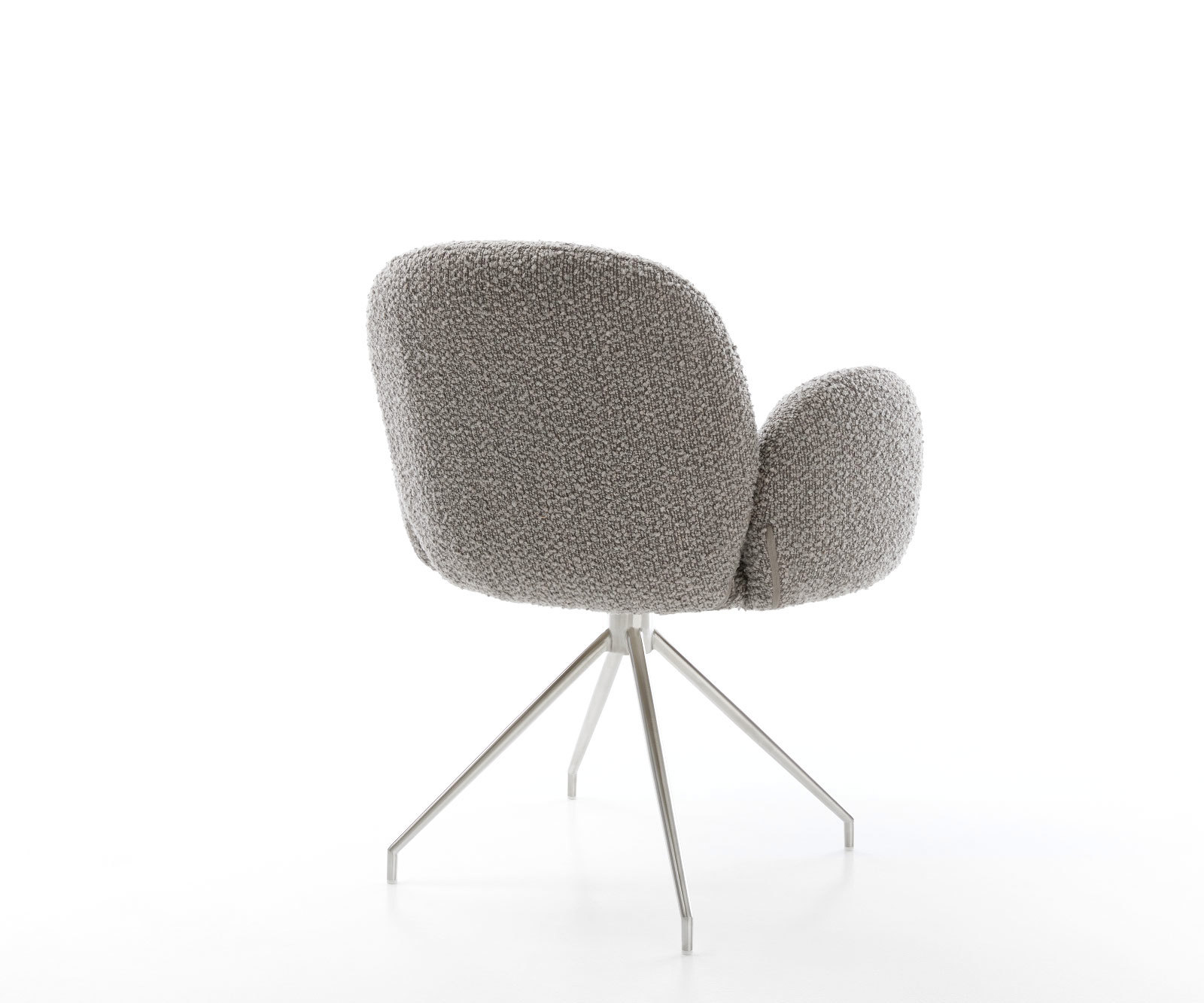 Étkezőszék Nube-Flex karfás bouclé ezüstszürke kereszt láb kúpos rozsdamentes acél 180° forgatható zsákrugós - Image 5