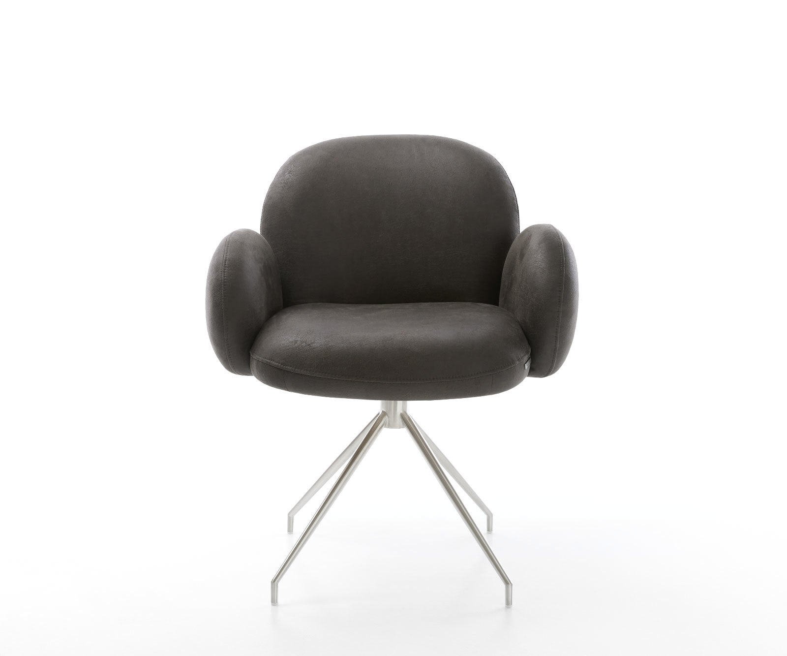 Étkezőszék Nube-Flex karfás mikroszálas antracit vintage kereszt láb kúpos rozsdamentes acél 180° forgatható zsákrugós - Image 2