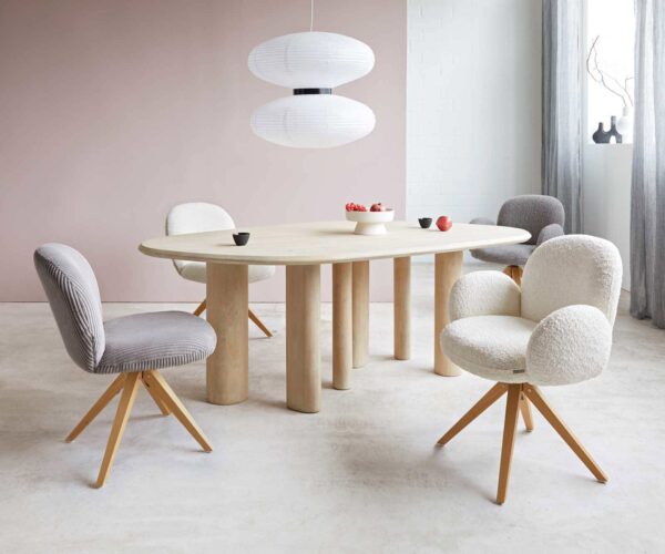 Étkezőszék Nube-Flex karfás bouclé fehér fa láb szögletes természetes 180° forgatható zsákrugós - Image 4