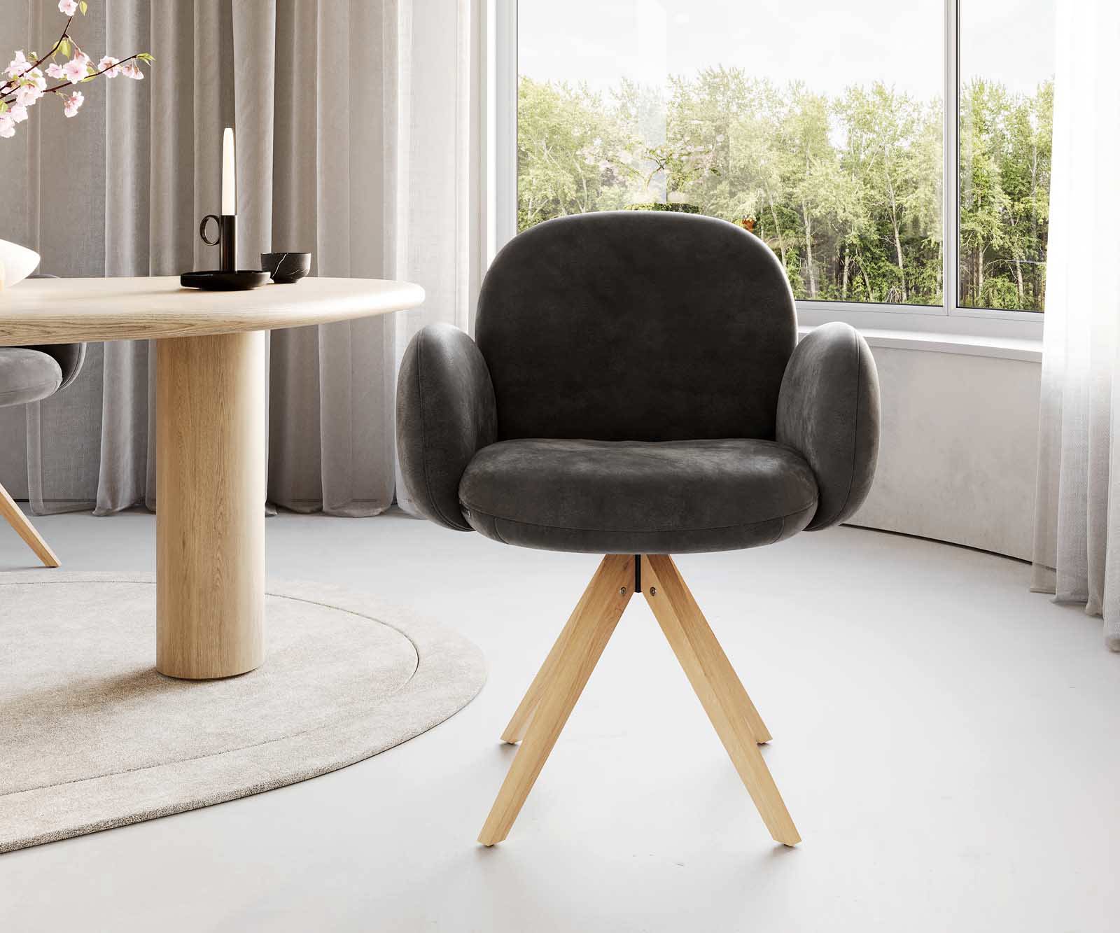 Étkezőszék Nube-Flex kényelmes karfás mikroszálas antracit vintage fa láb szögletes természetes 180° forgatható zsákrugós - Image 2