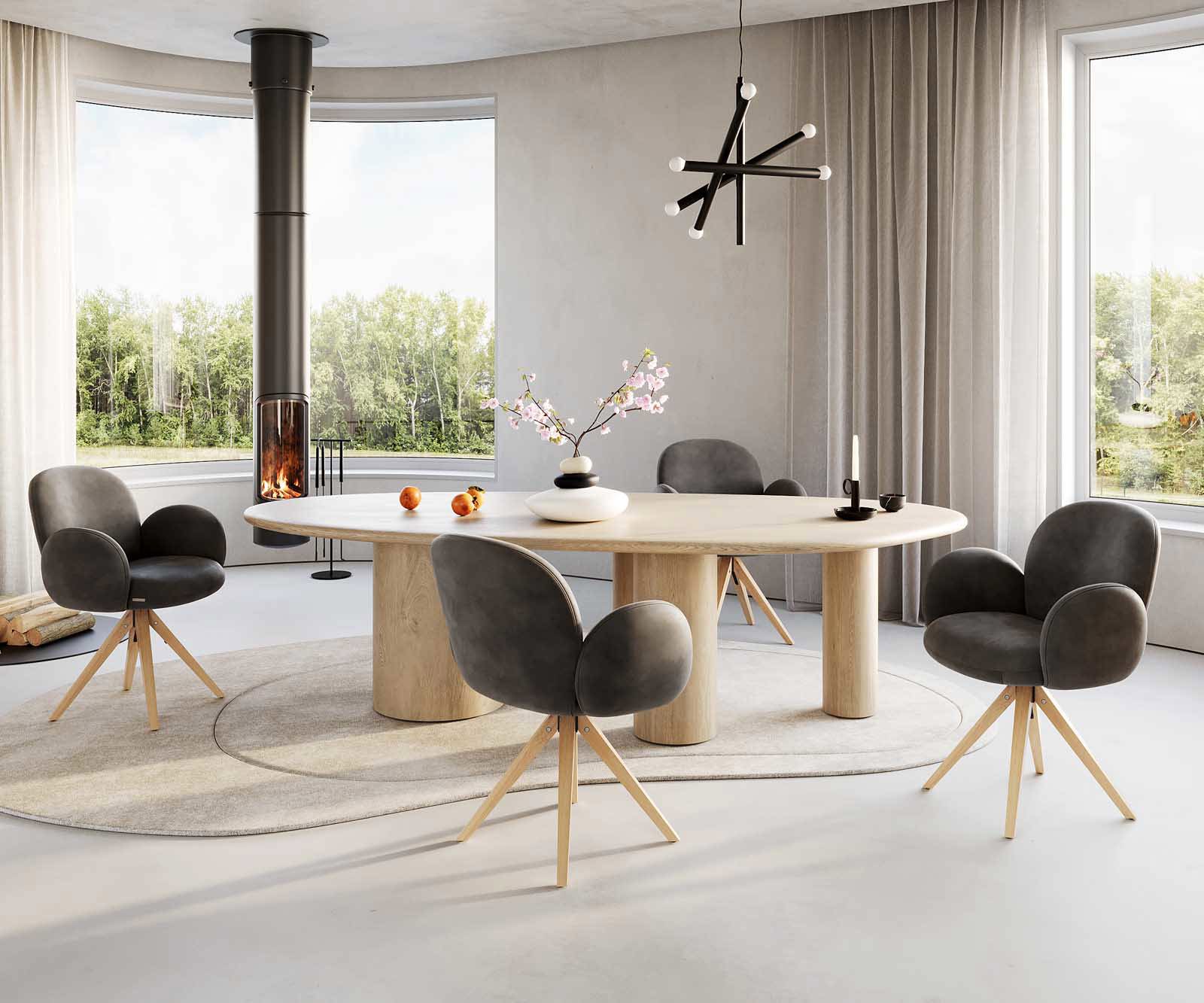 Étkezőszék Nube-Flex kényelmes karfás mikroszálas antracit vintage fa láb szögletes természetes 180° forgatható zsákrugós - Image 4