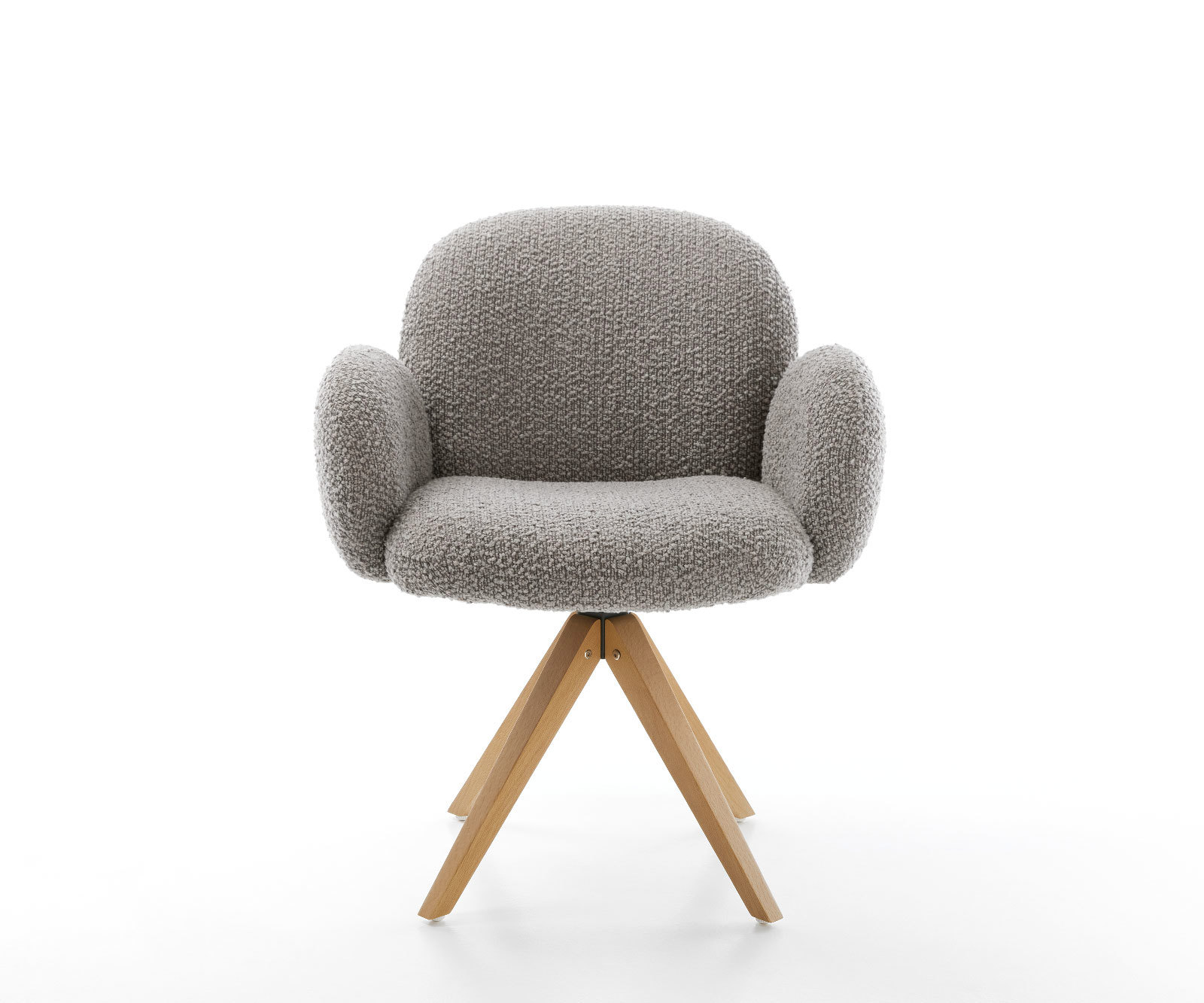 Étkezőszék Nube-Flex karfás bouclé ezüstszürke fa láb szögletes természetes 180° forgatható zsákrugós - Image 2