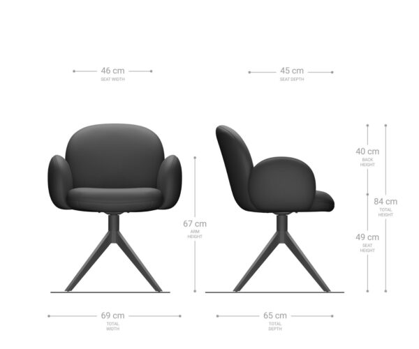 Étkezőszék Nube-Flex kényelmes karfákkal valódi fekete bőr kereszt láb széles rozsdamentes acél 360° forgatható zsákrugós - Image 6
