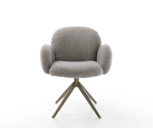 Étkezőszék Nube-Flex karfás bouclé ezüstszürke kereszt láb széles titán effekt felület 360° forgatható zsákrugós - Image 2