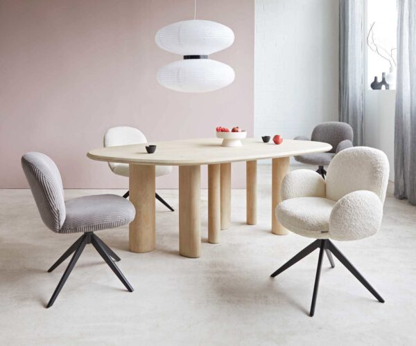 Étkezőszék Nube-Flex karfás bouclé fehér kereszt láb széles fekete 360° forgatható zsákrugós - Image 4