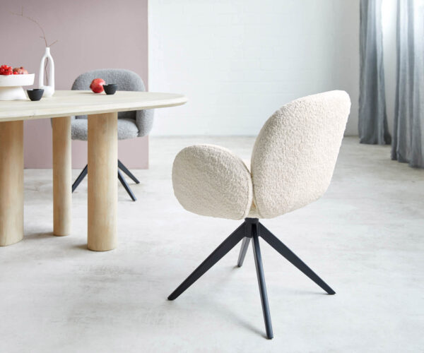 Étkezőszék Nube-Flex karfás bouclé fehér kereszt láb széles fekete 360° forgatható zsákrugós - Image 5