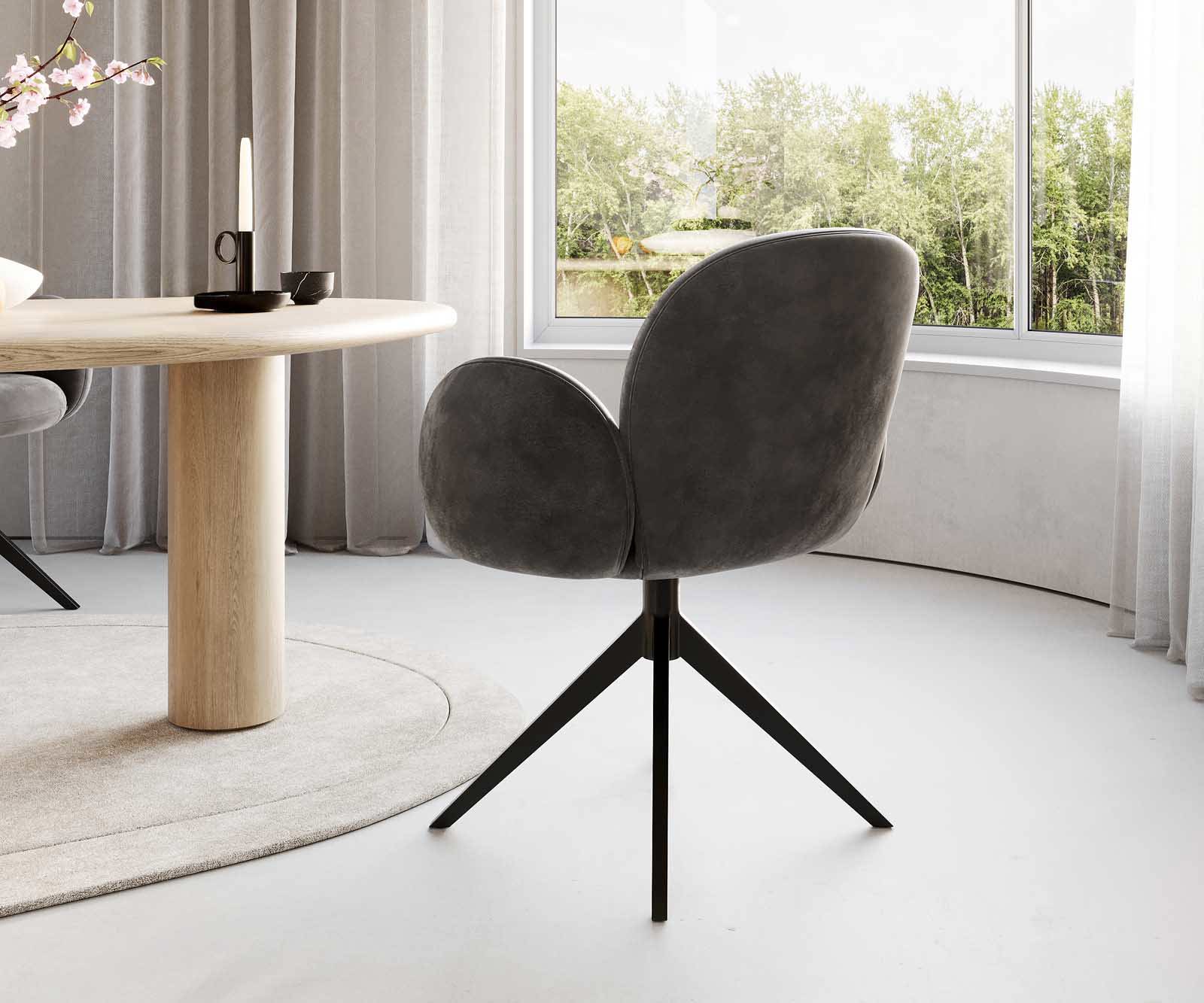 Étkezőszék Nube-Flex karfás mikroszálas antracit vintage kereszt láb széles fekete 360° forgatható zsákrugós - Image 5