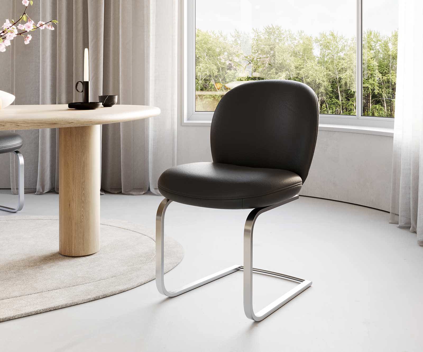 Étkezőszék Nube-Flex valódi bőr fekete étkezőszék lapos rozsdamentes acél zsákrugós