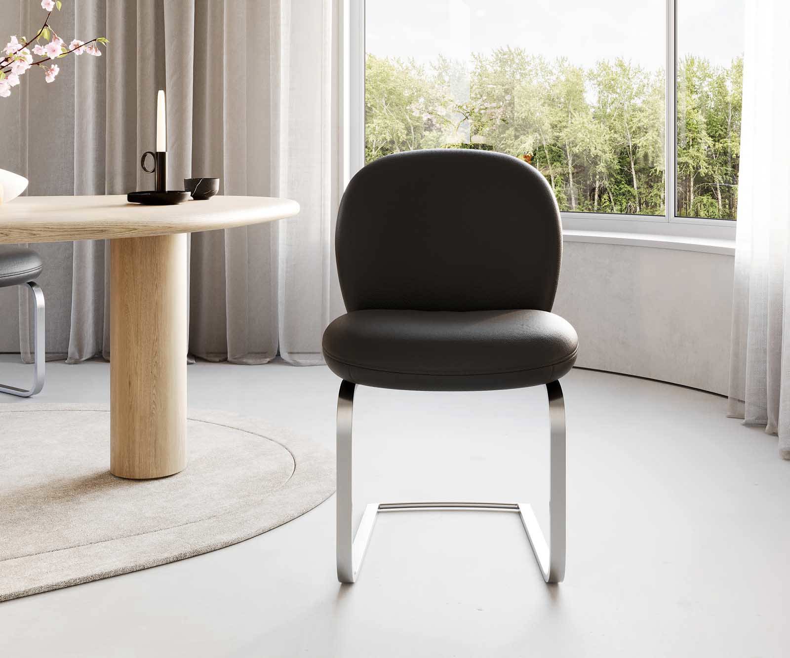 Étkezőszék Nube-Flex valódi bőr fekete étkezőszék lapos rozsdamentes acél zsákrugós - Image 2