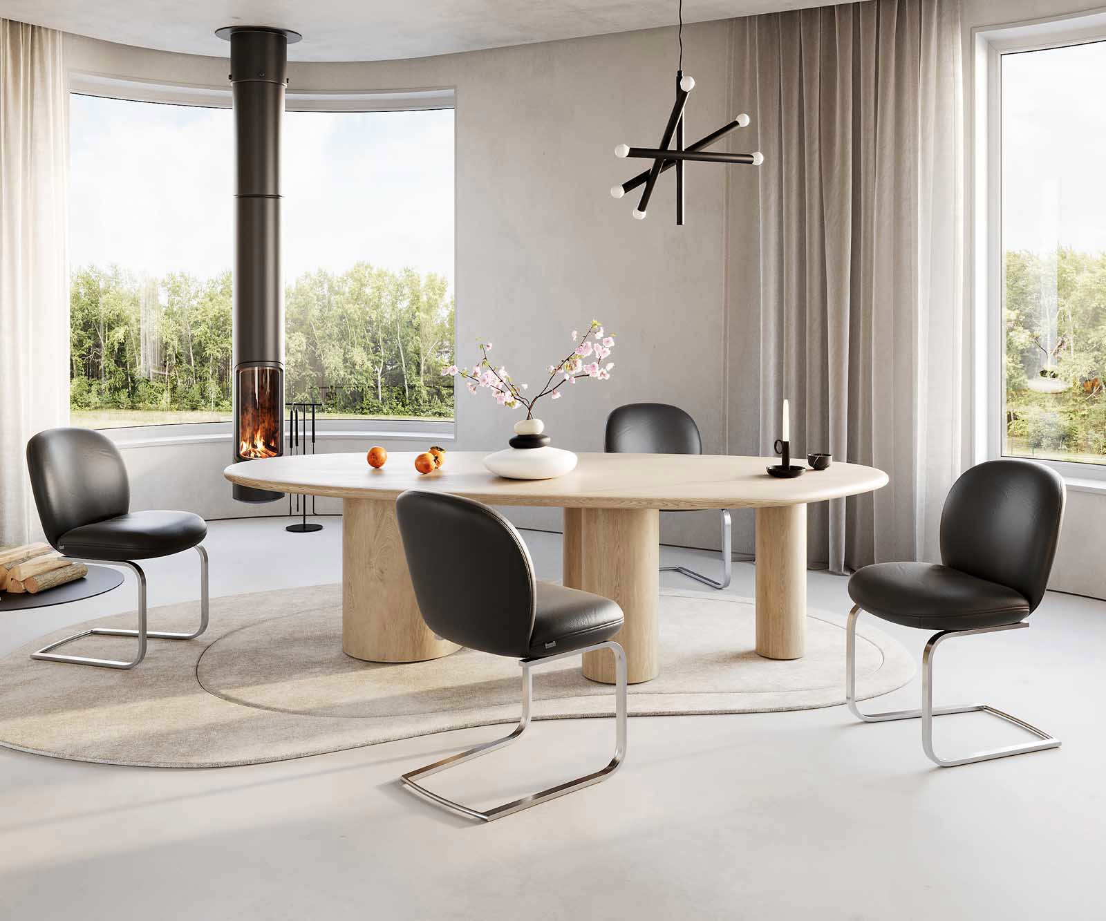 Étkezőszék Nube-Flex valódi bőr fekete étkezőszék lapos rozsdamentes acél zsákrugós - Image 4