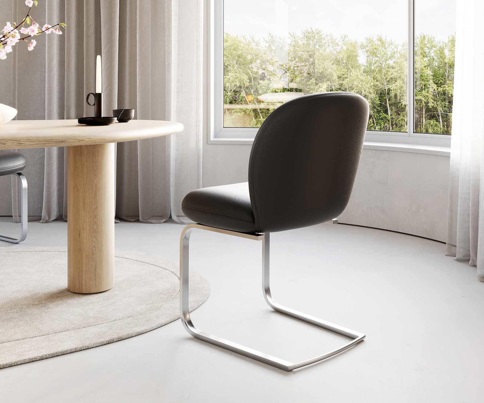 Étkezőszék Nube-Flex valódi bőr fekete étkezőszék lapos rozsdamentes acél zsákrugós - Image 5