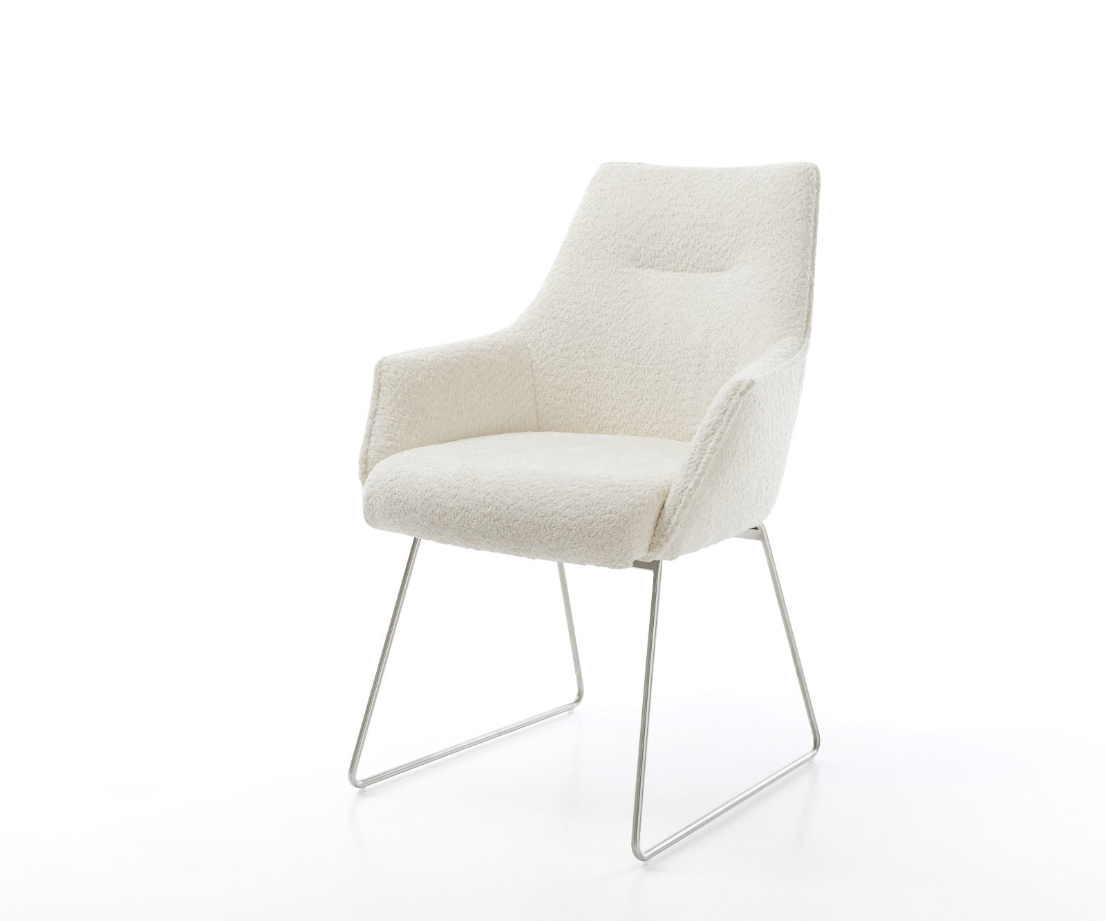 Étkezőszék Alja-Flex karfás bouclé fehér vékony fém láb zsákrugós