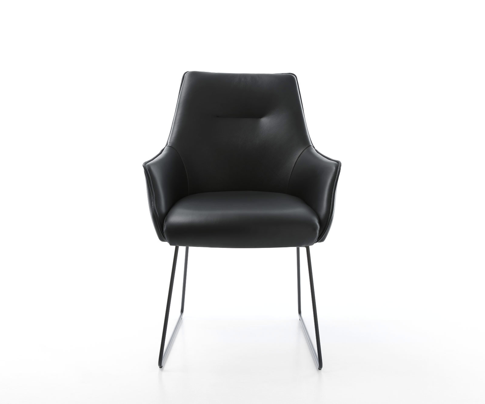 Étkezőszék Alja-Flex karfás valódi bőr fekete vékony lábazat fekete zsákrugós - Image 2