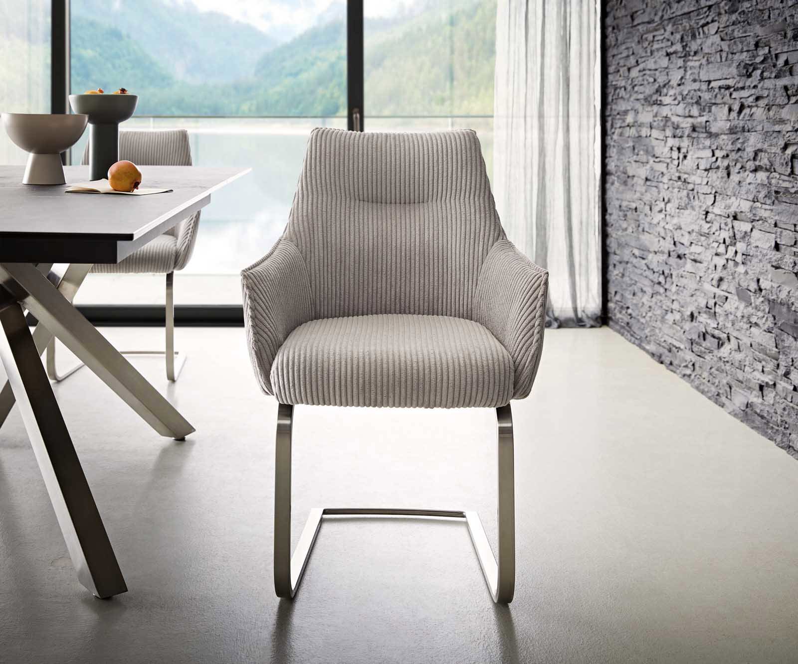 Étkezőszék Alja-Flex karfás mikroszálas ezüstszürke étkezőszék lapos rozsdamentes acél zsákrugós - Image 2