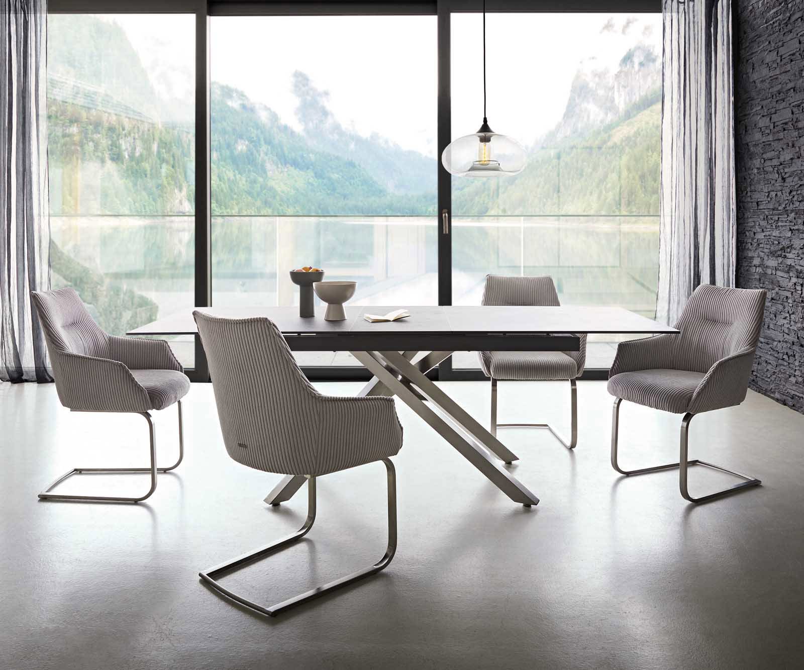 Étkezőszék Alja-Flex karfás mikroszálas ezüstszürke étkezőszék lapos rozsdamentes acél zsákrugós - Image 4