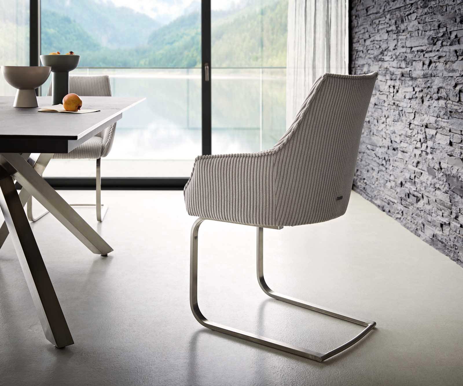 Étkezőszék Alja-Flex karfás mikroszálas ezüstszürke étkezőszék lapos rozsdamentes acél zsákrugós - Image 5