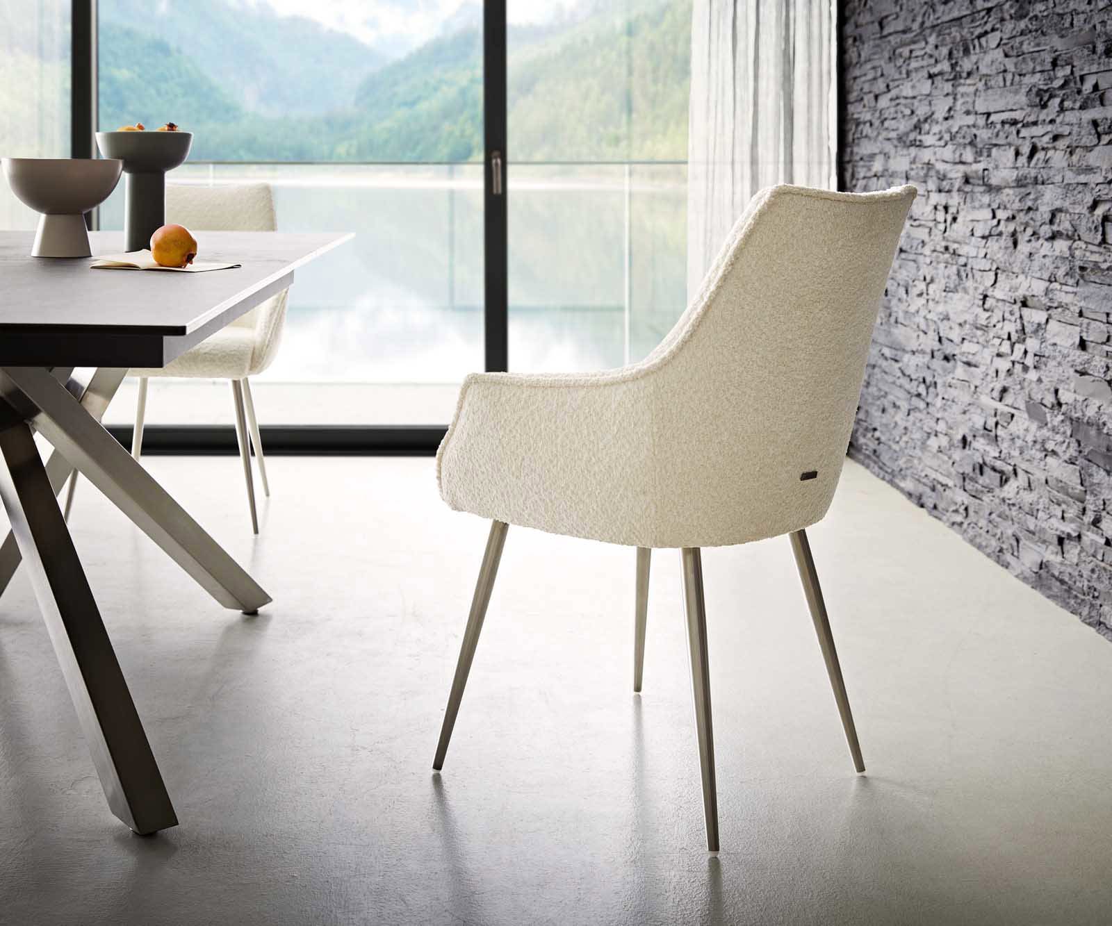 Étkezőszék Alja-Flex karfás bouclé fehér 4 lábas kúpos rozsdamentes acél zsákrugós - Image 5