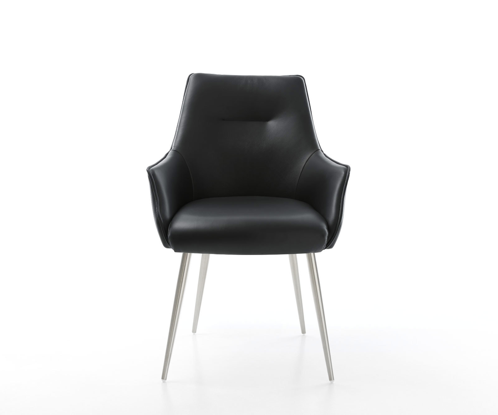 Étkezőszék Alja-Flex karfás valódi bőr fekete 4 lábas kúpos rozsdamentes acél zsákrugós - Image 2