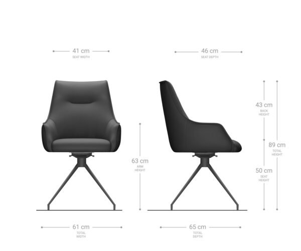 Étkezőszék Alja-Flex karfás vegyes anyagok sötét bézs kúpos kereszt láb fekete 180° forgatható zsákrugós - Image 6