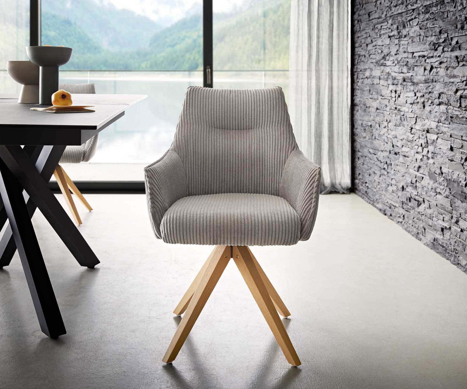 Étkezőszék Alja-Flex karfás mikroszálas ezüstszürke fa láb szögletes természetes 180° forgatható zsákrugós - Image 2