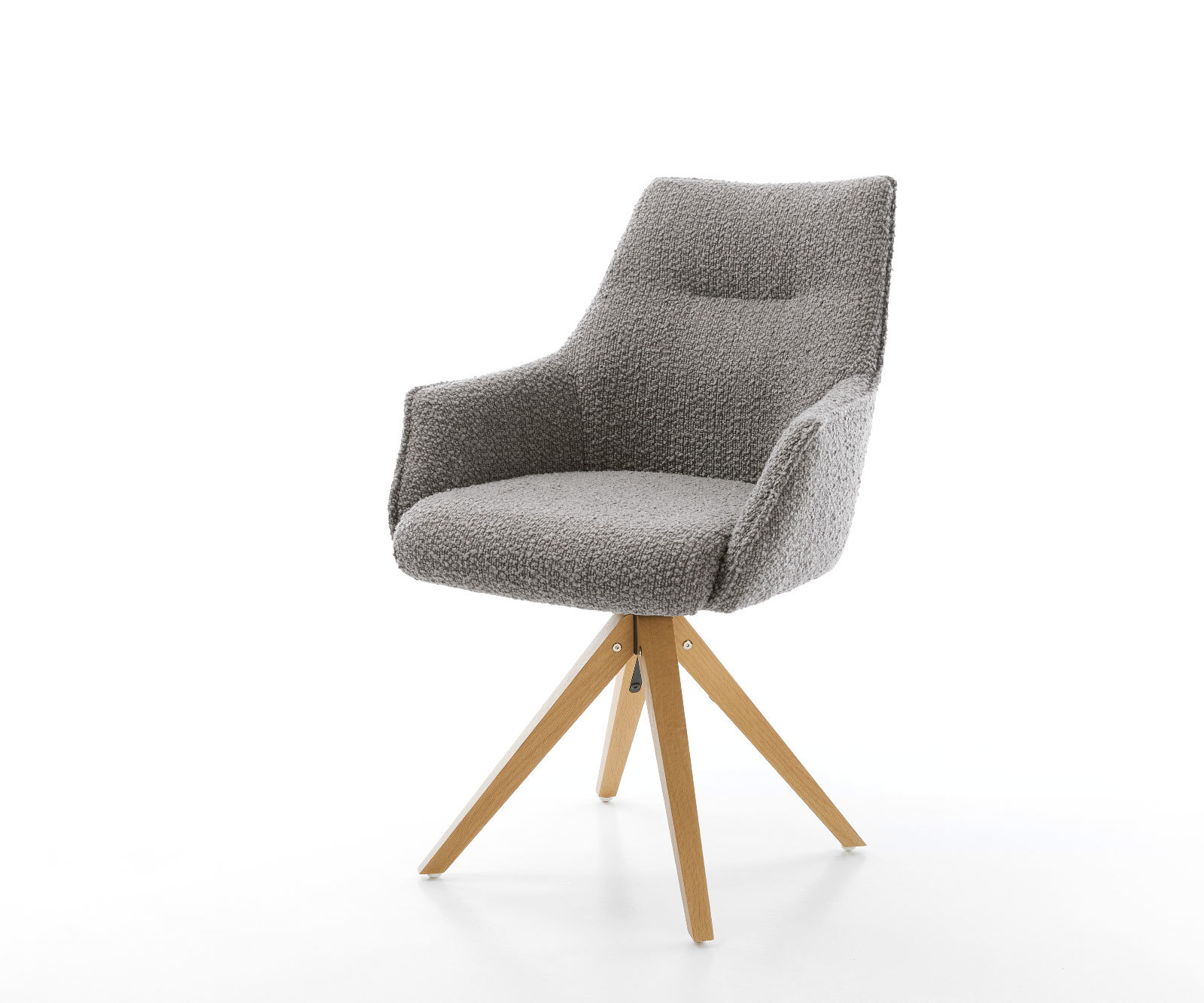 Étkezőszék Alja-Flex karfás bouclé ezüstszürke fa láb szögletes természetes 180° forgatható zsákrugós