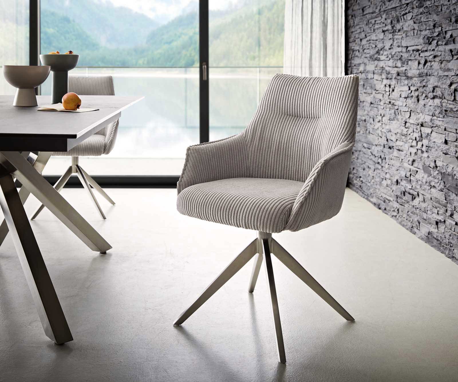 Étkezőszék Alja-Flex karfás mikroszálas ezüstszürke kereszt láb széles rozsdamentes acél 360° forgatható zsákrugós