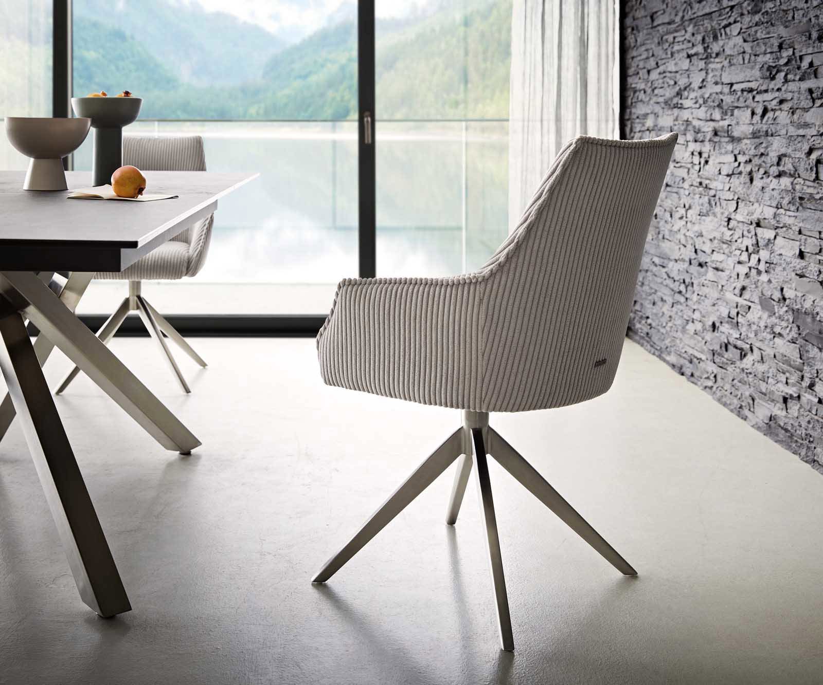 Étkezőszék Alja-Flex karfás mikroszálas ezüstszürke kereszt láb széles rozsdamentes acél 360° forgatható zsákrugós - Image 5