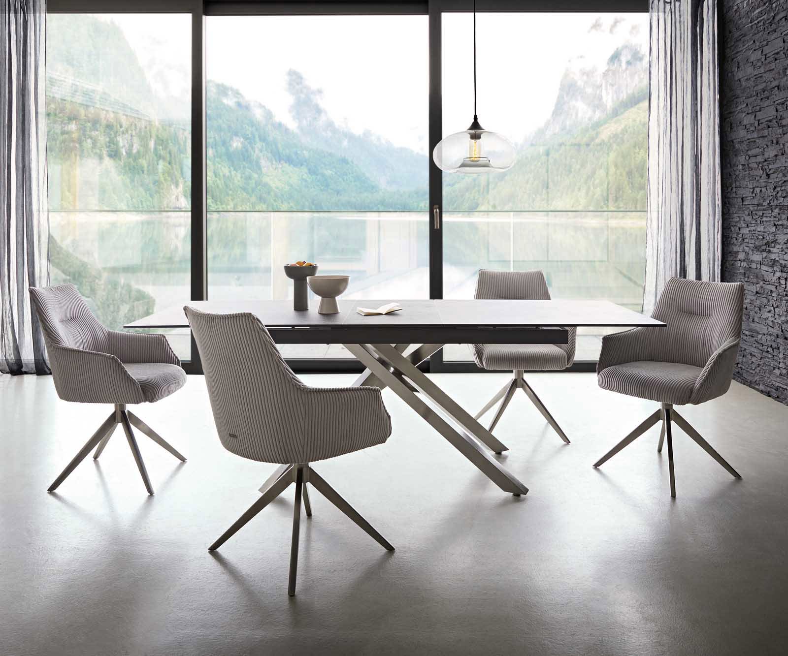 Étkezőszék Alja-Flex karfás mikroszálas ezüstszürke kereszt láb széles rozsdamentes acél 360° forgatható zsákrugós - Image 6