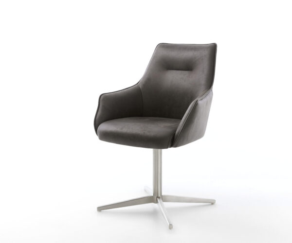 Étkezőszék Alja-Flex karfás mikroszálas antracit vintage rozsdamentes acél láb 360° forgatható zsákrugós